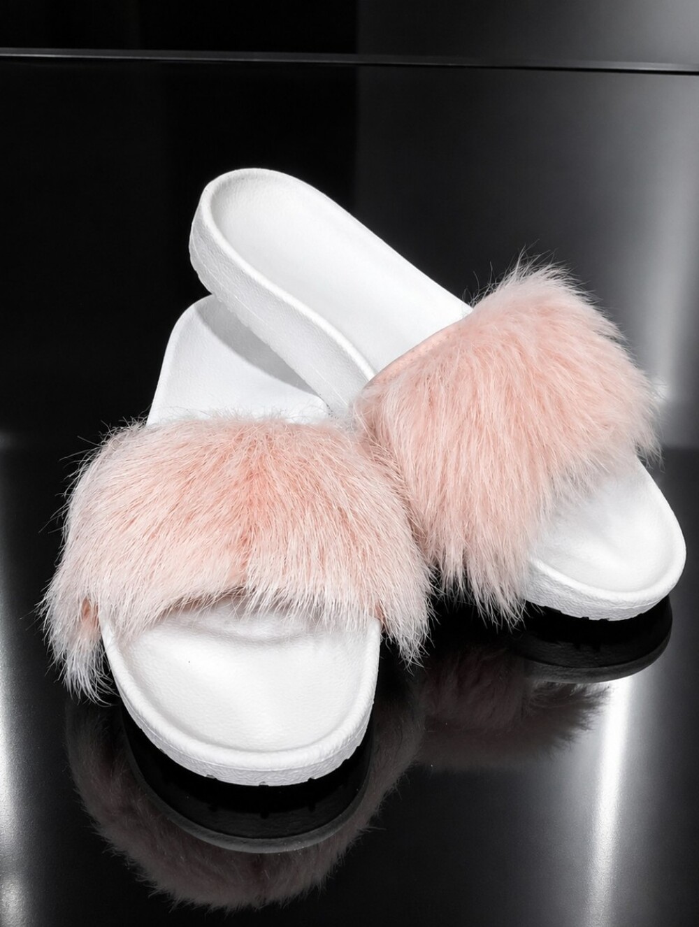 UGG Plush Pink Faux Fur Slide Sandals - Women Size 8